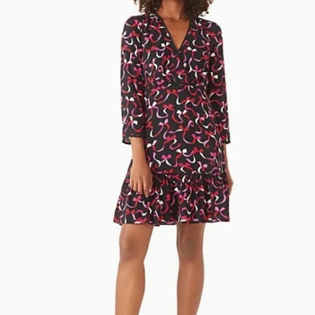 Kate Spade New York Women’s Red Ribbon Lined V-Neck Ruffle Dress Size 8